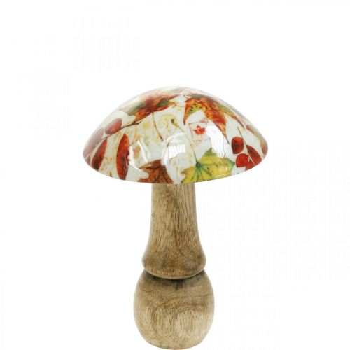 Déco champignon en bois feuilles d'automne blanc, décoration  de table champignon coloré Ø10cm H15cm-00058
