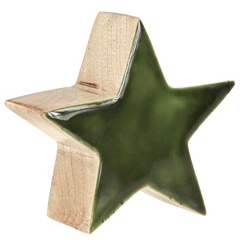 Floristik24 Décoration de table en bois de manguier étoile naturelle verte étoile en bois Ø10cm 3 pcs