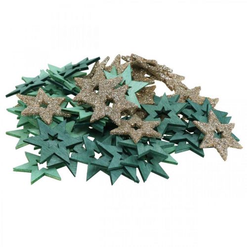 Article Décoration à disperser étoile en bois vert, mélange de poinsettias pailletés 4cm 72 pcs