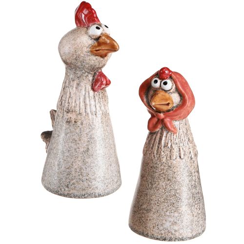 Poulets décoratifs en céramique Coq de Pâques et poule H20/22cm 2 pièces