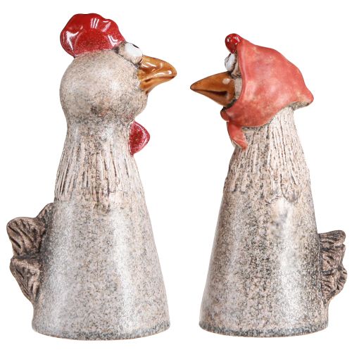 Article Poulets décoratifs en céramique Coq de Pâques et poule H20/22cm 2 pièces