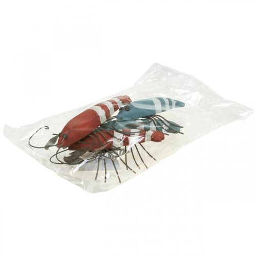 Article Décoration maritime homard bois et métal rouge/bleu L16cm 4pcs