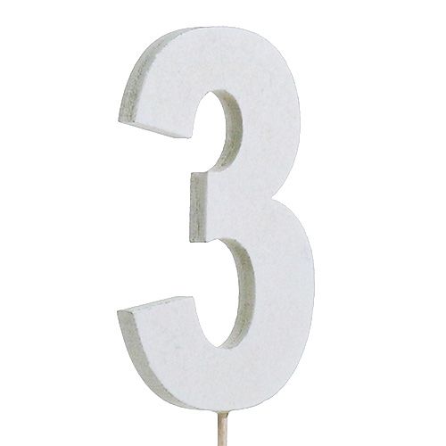 Chiffre anniversaire blanc „3 » sur tige L. 27 cm 10  p.-346533