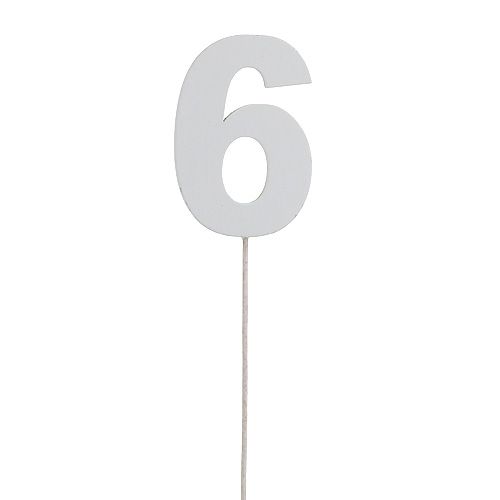 Chiffre anniversaire blanc „6 » sur tige L. 27 cm 10  p.-346536