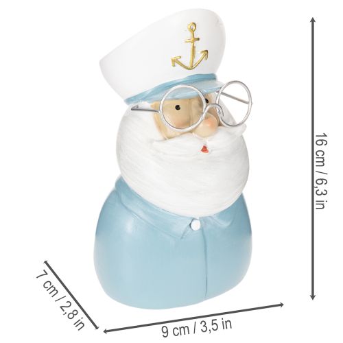 Article Figurine de capitaine, décor maritime avec lunettes et chapeau, 16 cm