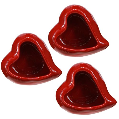 Bol décoratif coeur rouge en céramique brillant 11,5×10×5,5cm 3 pcs