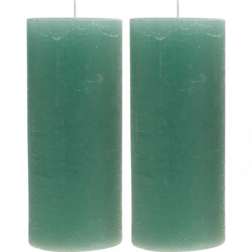 Article Bougies piliers teintées en vert jade 85×200mm 2pcs