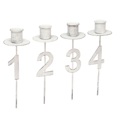 Floristik24 Bougeoir de l&#39;Avent avec épine et chiffres blanc H11cm 4 pcs