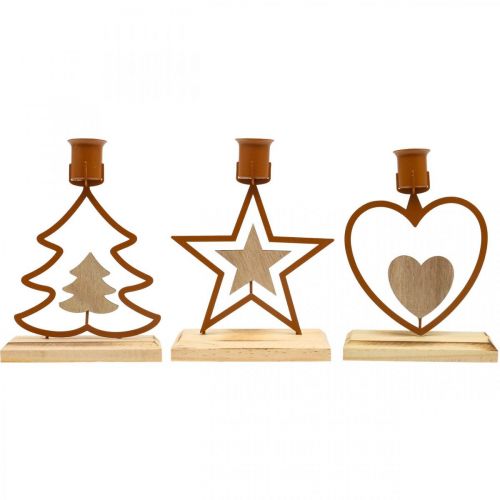 Article Chandelier bougies étoile coeur sapin marron H16,5cm assorties 3pcs