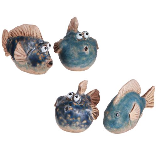 Décoration céramique rigolote petit poisson bleu assorti 6-9cm 4 pcs