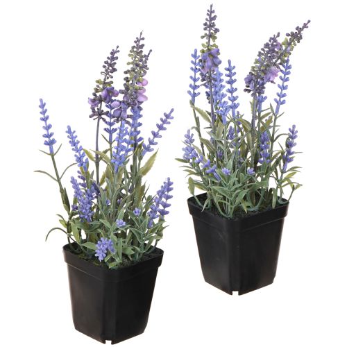 Lavande Artificielle en Pot Plantes Artificielles à Fleurs 25cm 2pcs