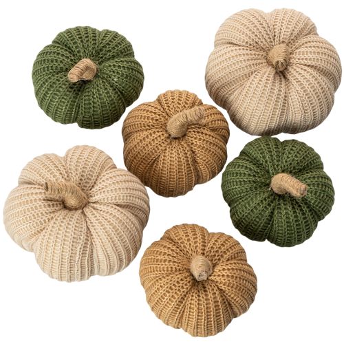 Article Citrouilles décoratives tricotées, décoration d'automne, 10 cm, lot de 6
