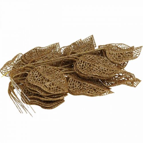 Article Plantes artificielles, décoration branche, feuille décorative paillettes dorées L36cm 10 pcs