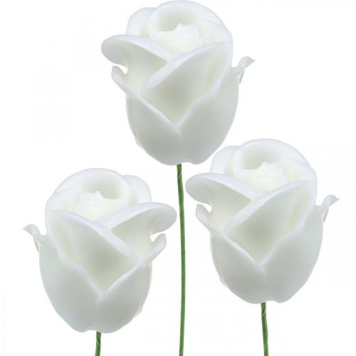 Floristik24 Roses artificielles roses en cire blanche roses décoratives en cire Ø6cm 18 pcs