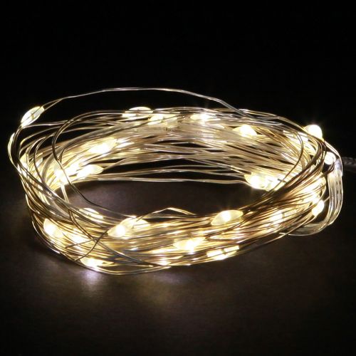 Article Guirlande lumineuse LED 40 micro-LED blanc chaud minuterie pour batterie 6 pièces