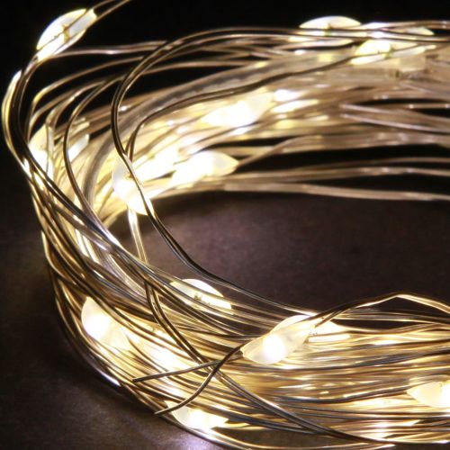 Article Guirlande lumineuse LED 40 micro-LED blanc chaud minuterie pour batterie 6 pièces