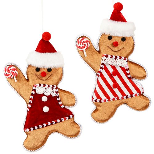 Décoration de Noël bonhomme en pain d&#39;épices à suspendre marron H21cm 2pcs