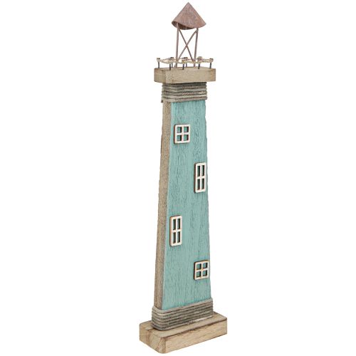 Phare aspect antique décoration de table maritime bois bleu 40,5cm