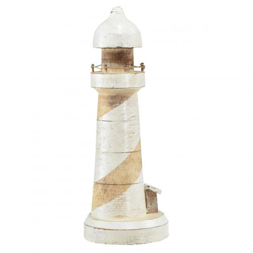 Article Phare Bois Décoration Maritime Blanc Naturel Ø10,5cm H28,5cm