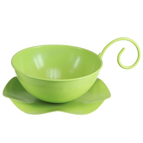 Tasse décorative en métal vert pomme avec soucoupe H8cm Ø11,5cm 2pcs