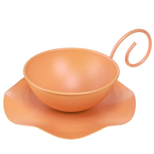 Tasse décorative en métal orange Ø11,5cm H6cm avec soucoupe 2 pièces