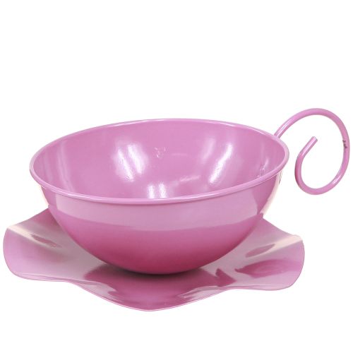 Article Tasse en métal Ø16cm H9cm tasse décorative avec soucoupe rose 2pcs