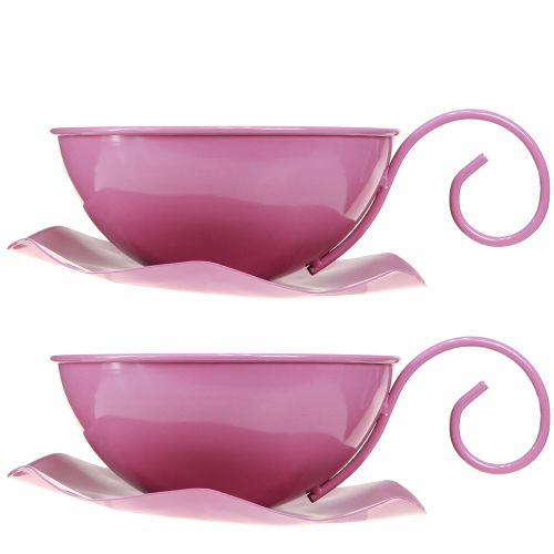 Article Tasse en métal Ø16cm H9cm tasse décorative avec soucoupe rose 2pcs