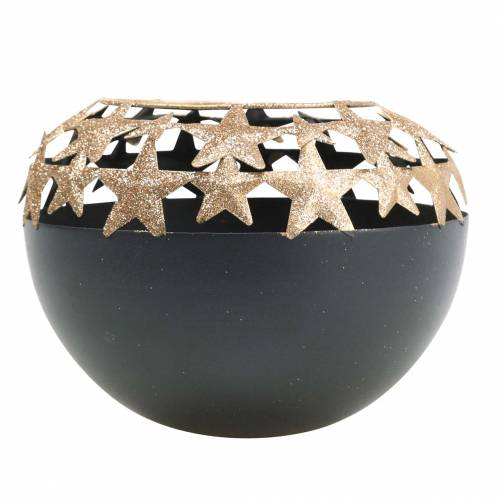 Article Décoration de table Vase de Noël avec étoiles noir, doré Ø14cm H10.5cm