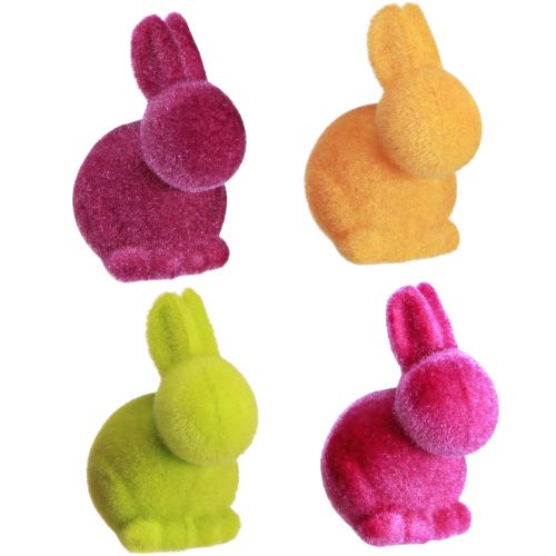 Article Mini Lapins Lapins de Pâques Colorés Floqués Assortis H6cm 12 pcs