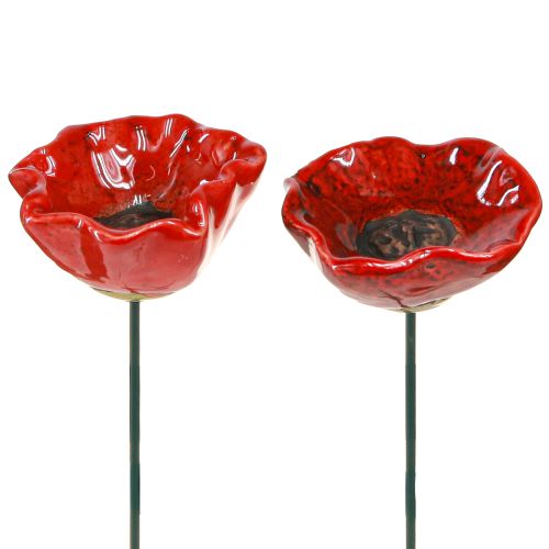 Bouchon de fleur décoratif en céramique coquelicot rouge 5cm 8 pcs