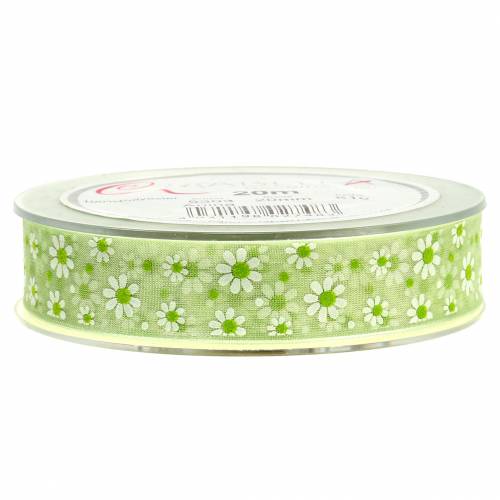 Article Ruban organza vert à fleurs 20mm 20m