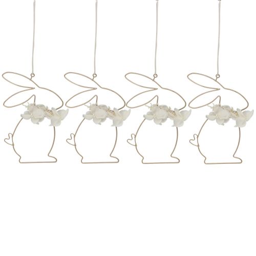 Article Lapins de Pâques à suspendre fleurs en métal doré 10×14,5cm 4pcs
