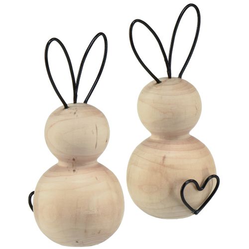 Lapins de Pâques en bois et métal noir naturel H10,5cm 6 pcs