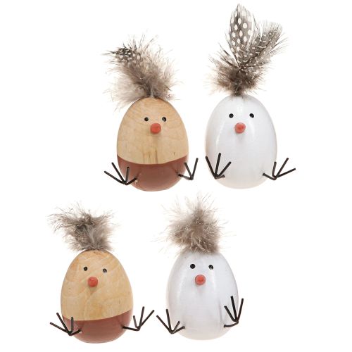 Poussin de Pâques Poussin Oeuf de Pâques Plumes Blanc Naturel H9cm 4 pcs