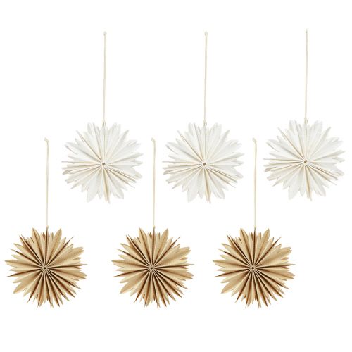 Article Étoiles en papier pour décorations d&#39;arbre suspendues blanc naturel 16cm 6 pcs