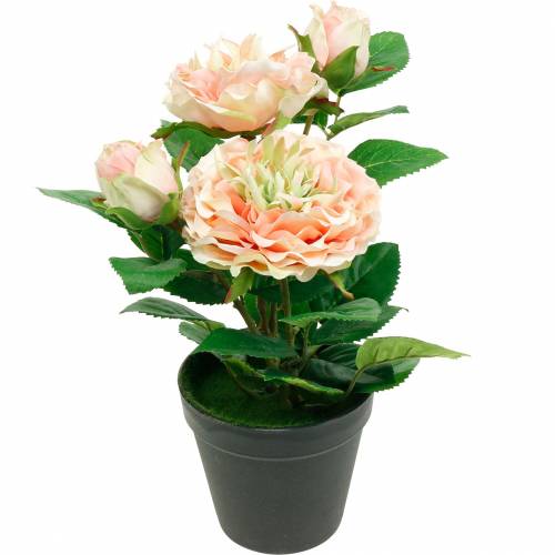 Article Rose décorative en pot, fleurs romantiques en soie, pivoine rose