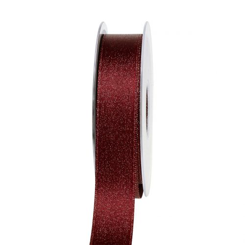 Floristik24 Ruban de satin avec mica rouge foncé 25mm 20m