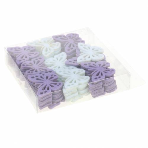 Article Décoration de table papillon en feutre violet blanc assorti 3,5x4,5cm 54 pièces