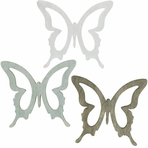 Article Papillon 4cm décoration à parsemer bois marron/gris clair/blanc 72p