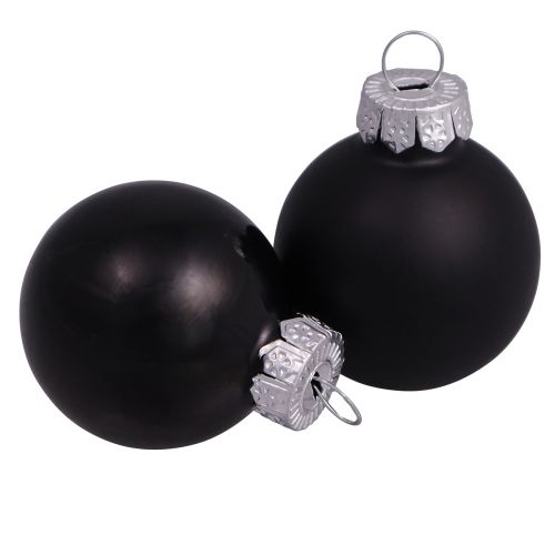 Boules de Noël noires en verre mini mat brillant Ø3cm 22 pcs