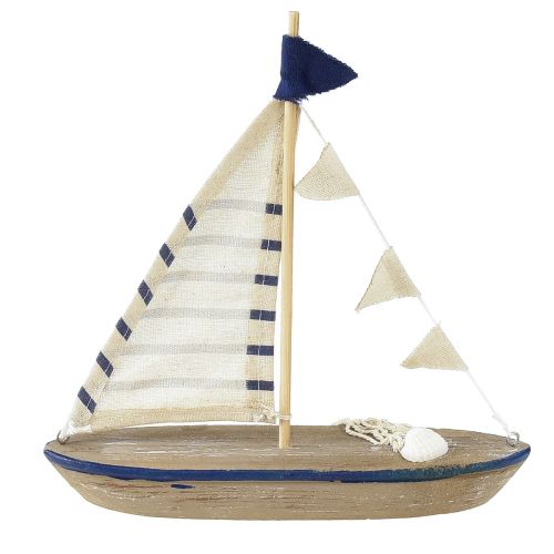 Article Bateau déco bateau à voile en bois vintage avec coquillages H22cm 2pcs