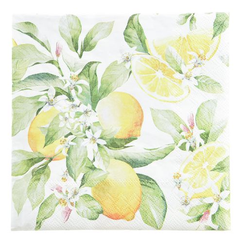 Floristik24 Serviettes blanches avec décoration d&#39;été citrons 33x33cm 20pcs