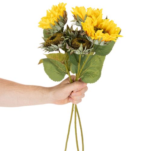Article Tournesol artificiel avec feuilles et fleurs réalistes, 58 cm, lot de 3