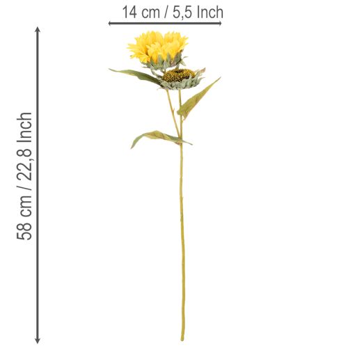 Article Tournesol artificiel avec feuilles et fleurs réalistes, 58 cm, lot de 3