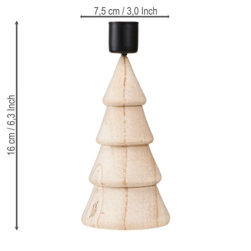 Article Bougeoir bâton en bois décoration sapin de Noël naturel H16cm 2 pcs