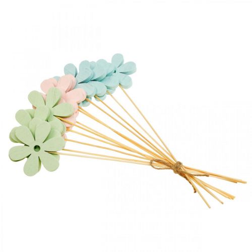 Article Bouchon fleur Bouchon décoratif en bois fleur colorée 6.5cm 12pcs