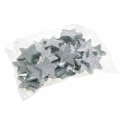 Article Décoration à disperser étoiles avec paillettes Ø6,5cm argent 36 pcs