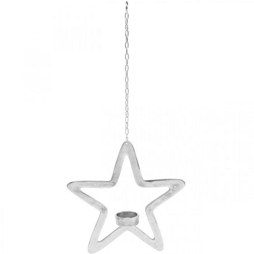 Article Photophore étoile décoratif métal à suspendre argent 24cm