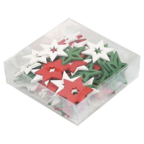 Article Décoration de Noël étoiles en bois rouge/blanc/vert Ø3,5cm 72 pcs