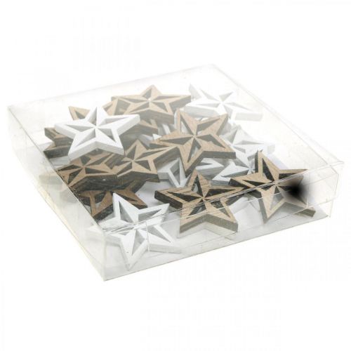 Article Étoiles en bois décoration à disperser décorative Noël blanc/naturel 3,5 cm 48 pcs